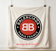 Balenciaga Paris France Red Circle BB Logo Flannel Sofa Throw Blanket Luxury Brand Cover BA033